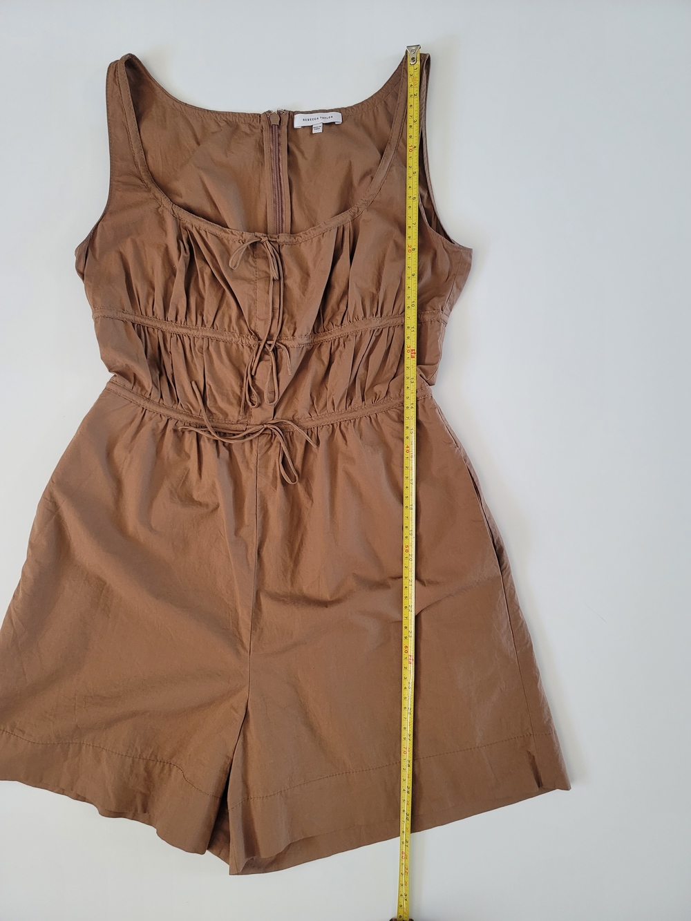 Rebecca Taylor Cotton Poplin Sleeveless Romper Brown Romper Ties Size 2 - Picture 6 of 8